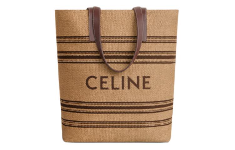 CELINE Fabric With Cow Leather One Shoulder Handbag Men's Natural & Chestnut
