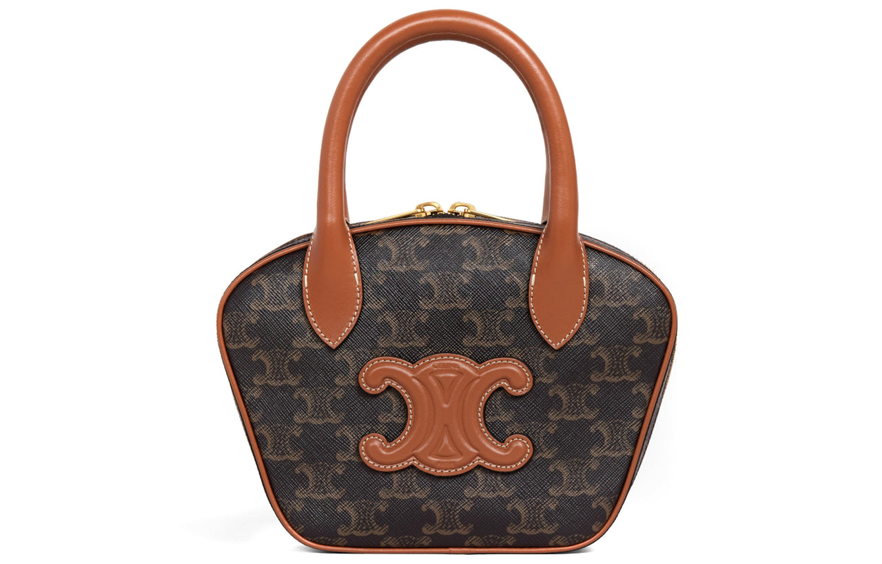 CELINE Cow Leather Bowling Bag Shoulder Bag Crossbody Bag Handbag Mini Women's Tawny