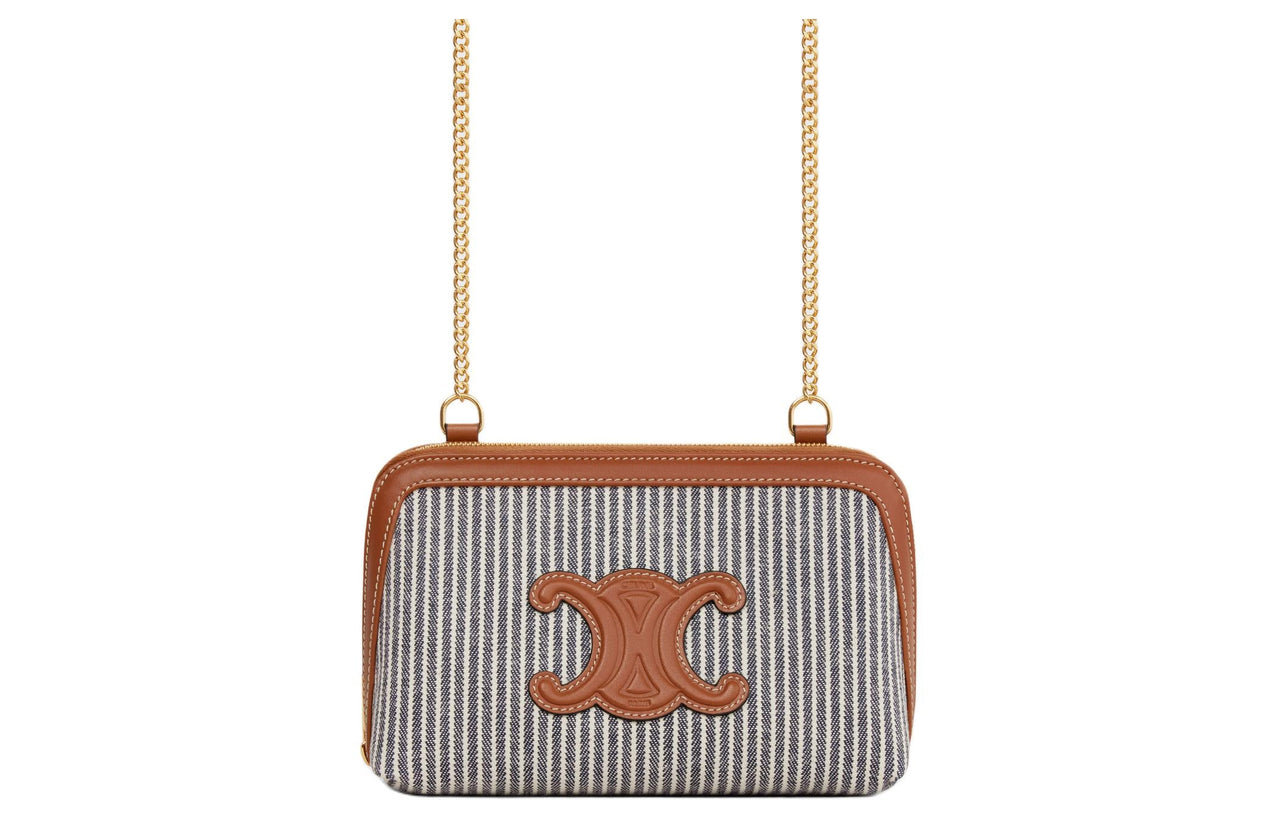 CELINE Fabric With Calfskin Handheld Shoulder Bag Crossbody Bag Women's Marine Blue
