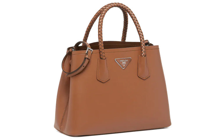 PRADA Double Leather Shoulder Bag, Crossbody Bag, Handbag Medium Size Women's Cognac