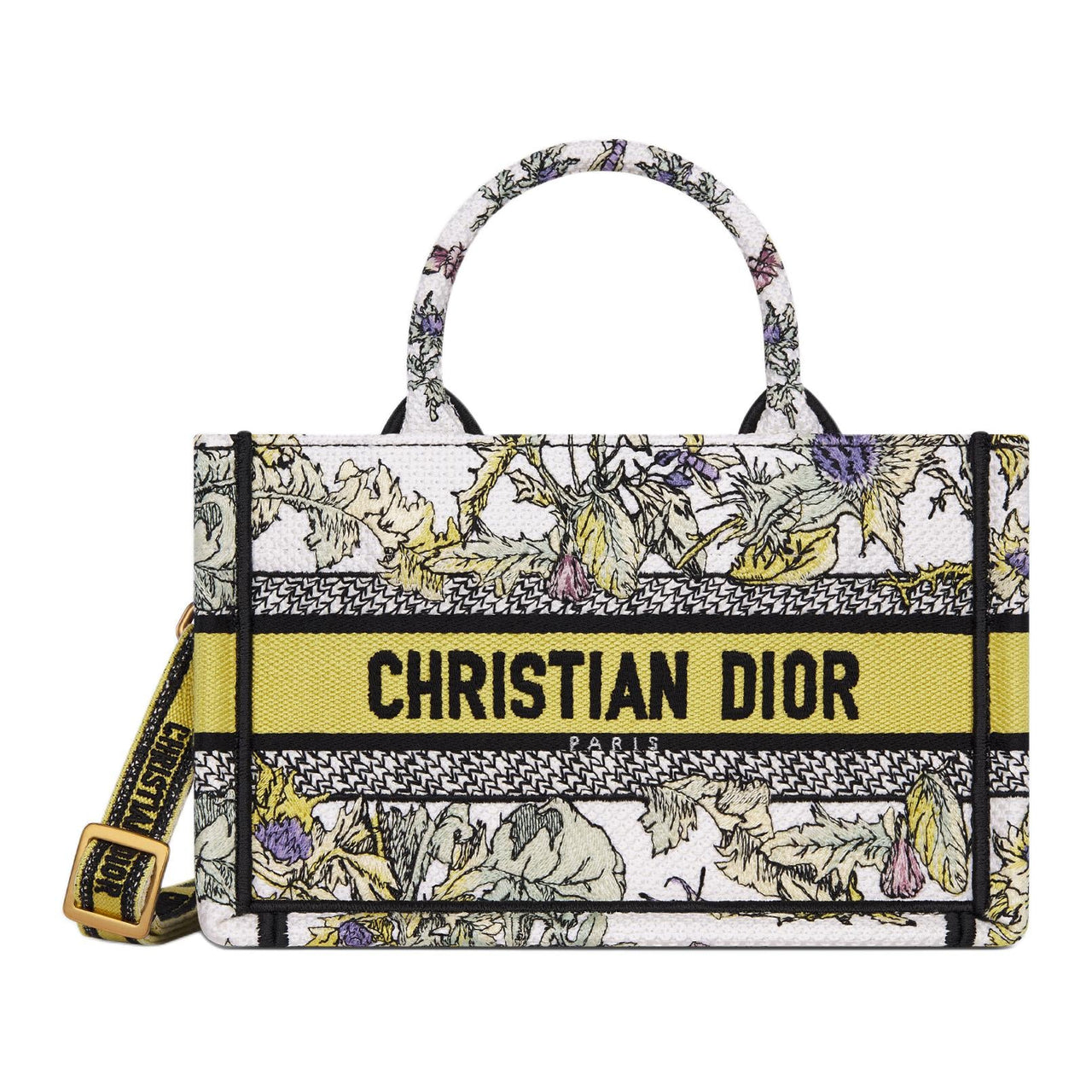 DIOR BookTote Fabric Tote Bag Shopping Bag Handbag Mini Women's White & Yellow