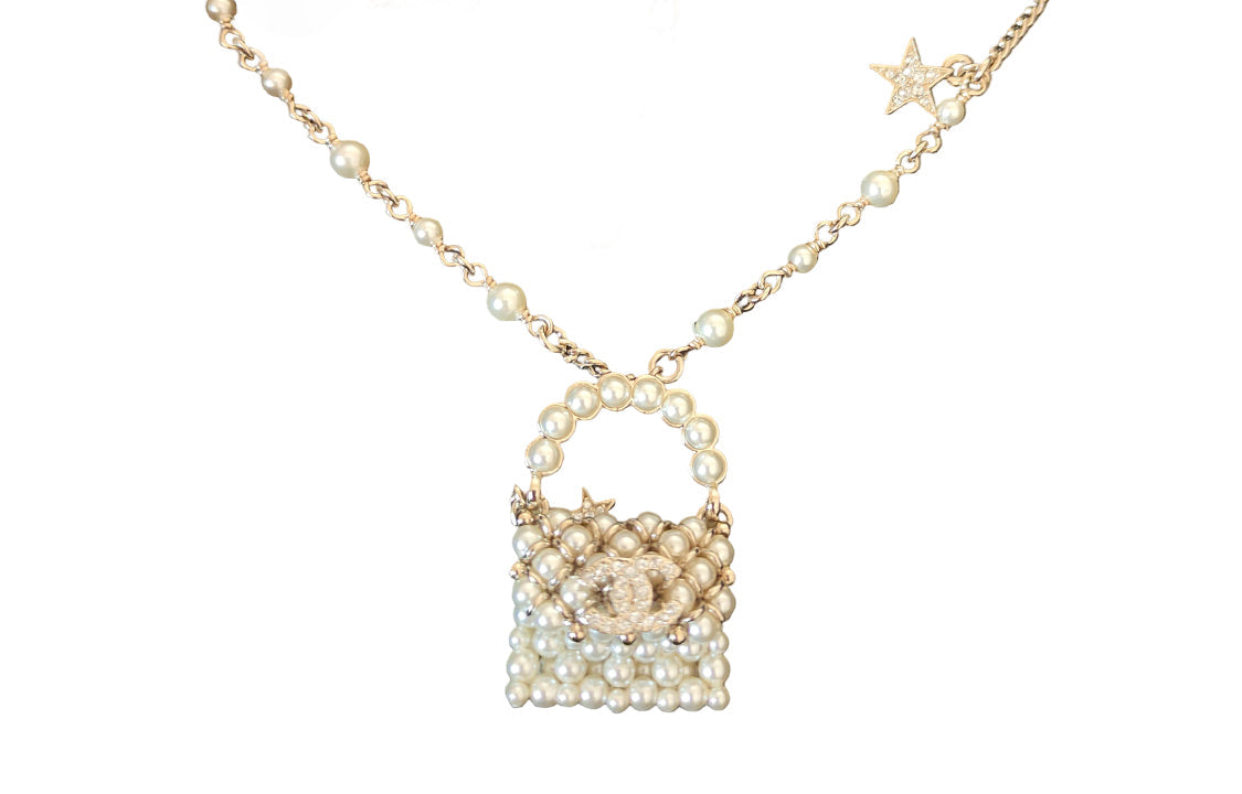 CHANEL Synthetic Cubic Zirconia, Rhinestone, Pearl, Metal Necklaces Women's Gold