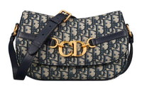 DIOR Oblique Printed Fabric Shoulder Bag, Crossbody Bag Trumpets Women's Blue