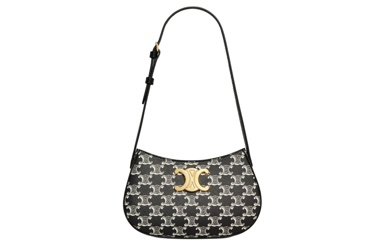 CELINE Cow Leather Binding Handbag, Shoulder Bag Women's Black
