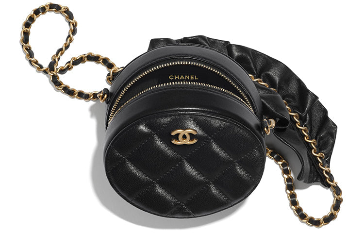 CHANEL 19Bag Sheepskin Round Bag Crossbody Bag Chain Shoulder Bag Women's Black