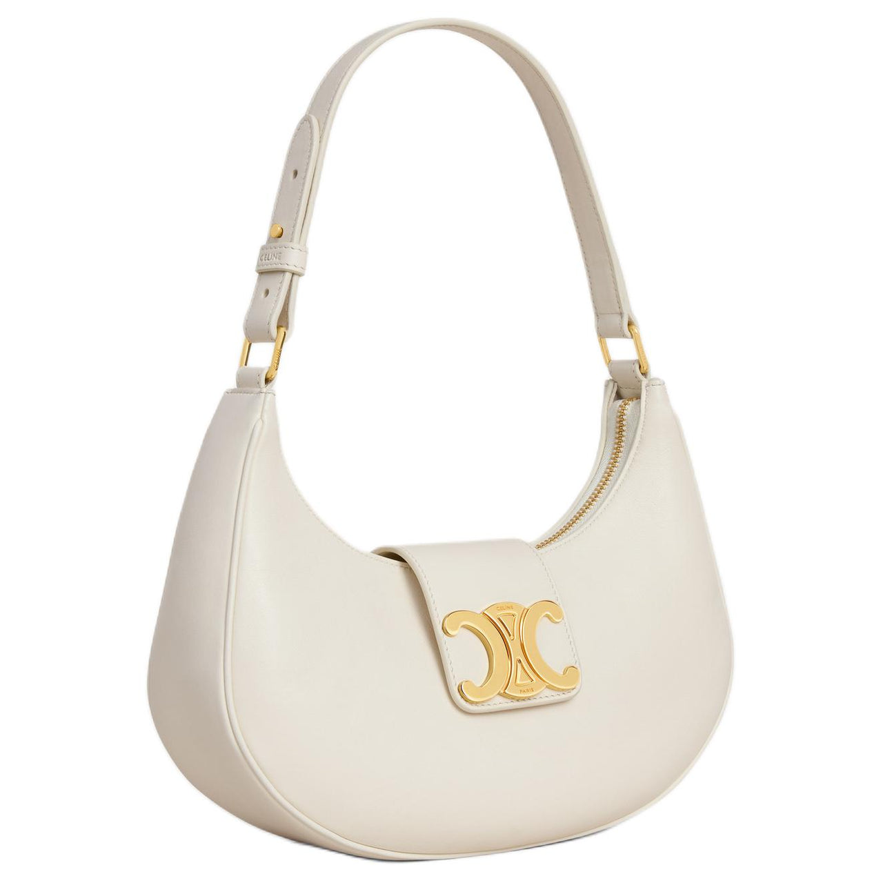 CELINE AVA Calfskin Handbag, Shoulder Bag Medium Size Women's White