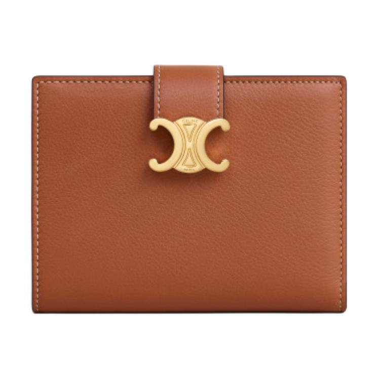 CELINE Cow Leather Wallet Medium Size Women's Tawny