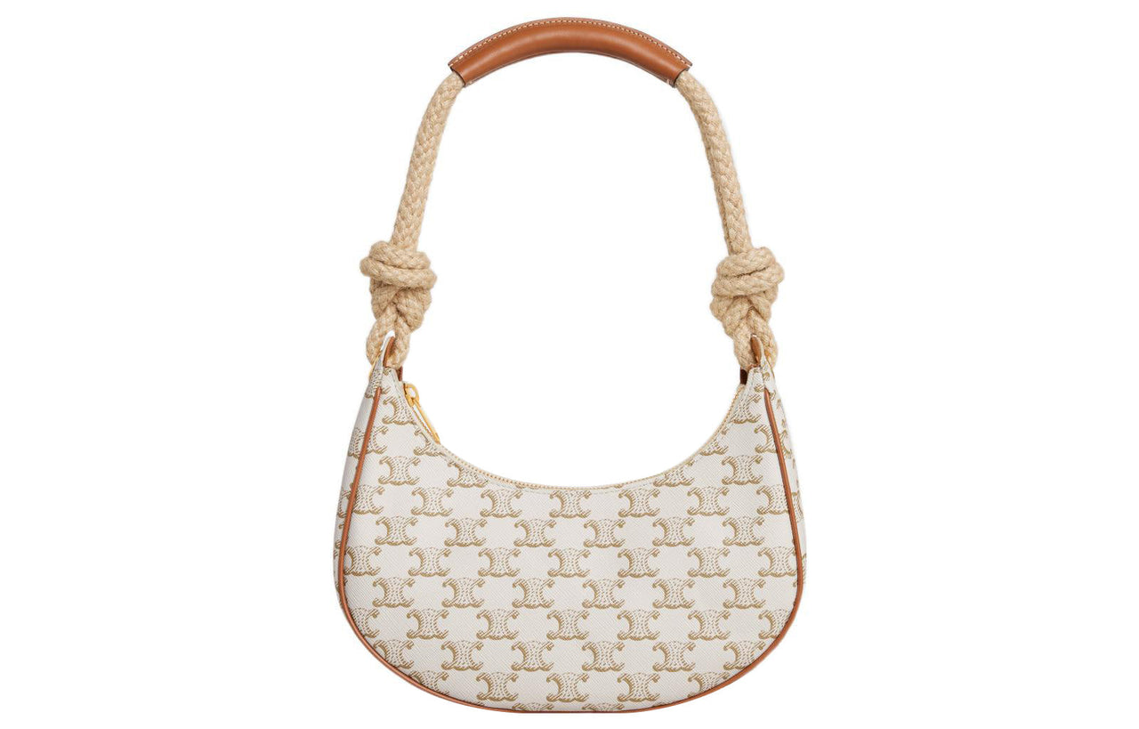 CELINE Canvas Crescent Bag, Shoulder Bag Medium Size Women's White