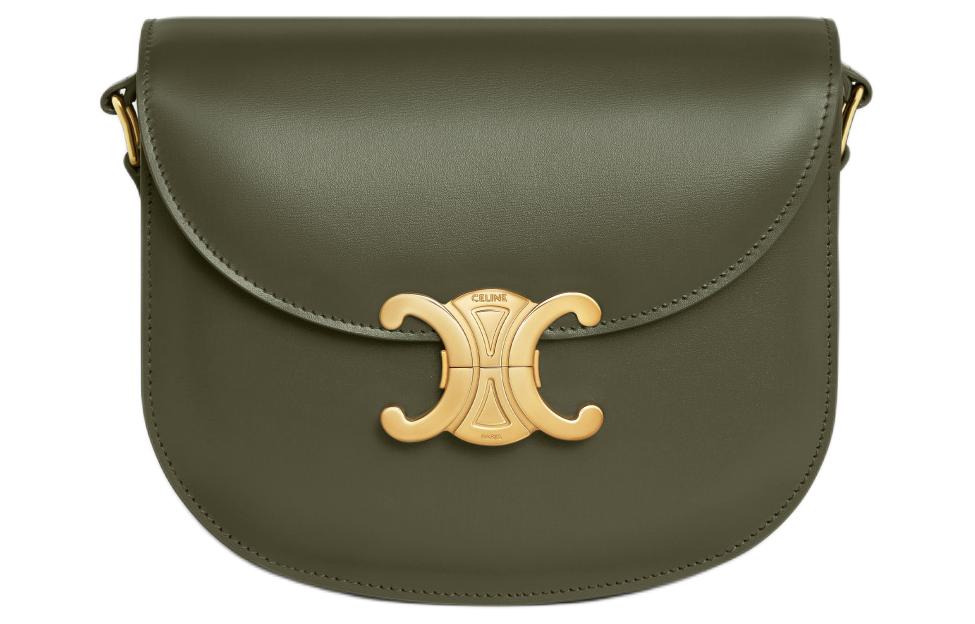 CELINE Besace Cow Leather Crossbody Bag Shoulder Bag Women's Dark Olive