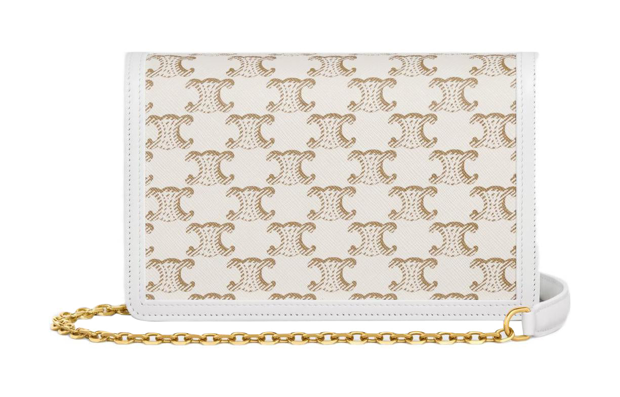 CELINE Cow Leather Portable Crossbody Bag, Shoulder Bag Wallet Women's White