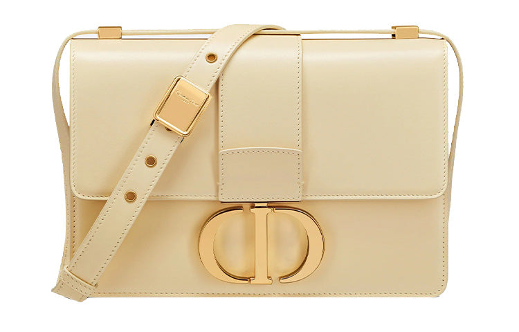 DIOR 30 Montaigne Smooth Finish Cow Leather Box Bag Shoulder Bag Crossbody Bag Women's Light Yellow