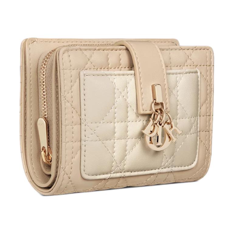 DIOR Lambskin Wallet Women's Beige With Ivory Grey Accents