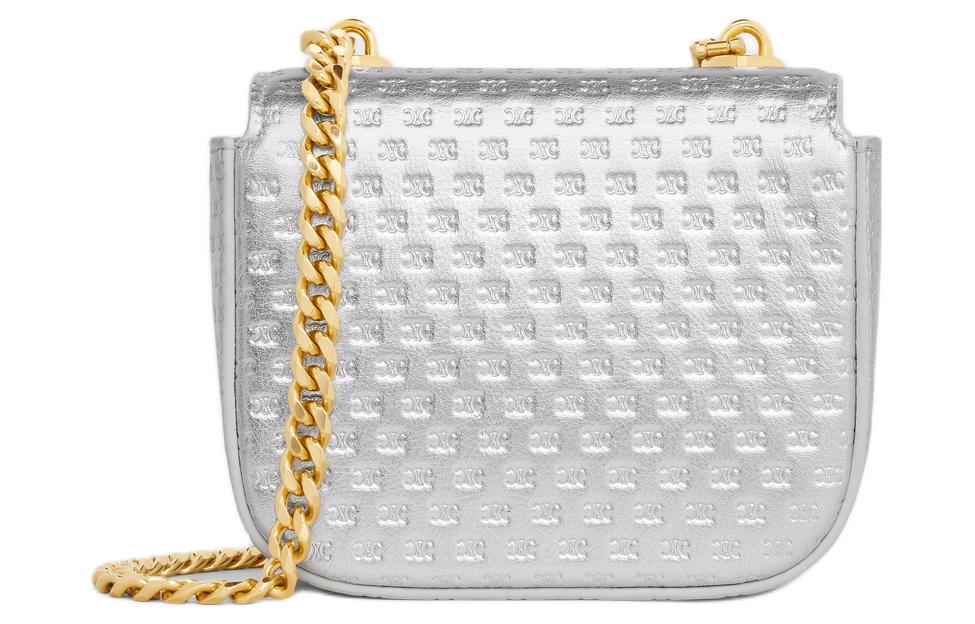 CELINE Calfskin Shoulder Bag, Crossbody Bag Mini Women's Silver