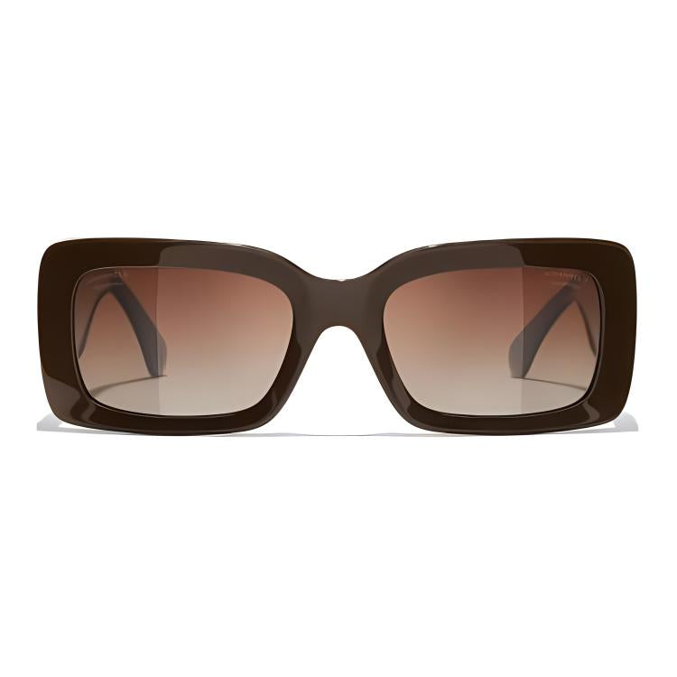 CHANEL Metal Acetate Rectangular Sunglasses Unisex Brown