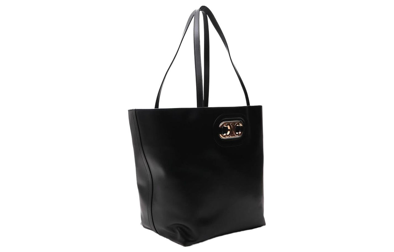CELINE Genuine Leather Tote Bag Shopping Bag Handbag Women's Black
