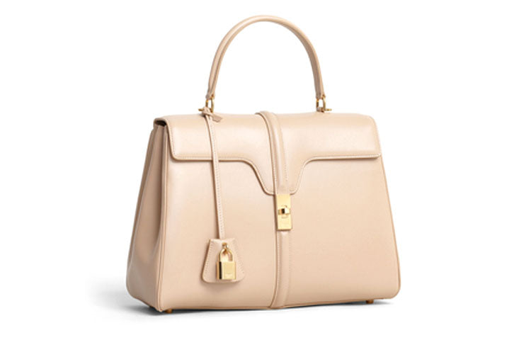 CELINE 16 Satin Cow Leather Portable Crossbody Bag, Shoulder Bag Medium Size Women's Nude