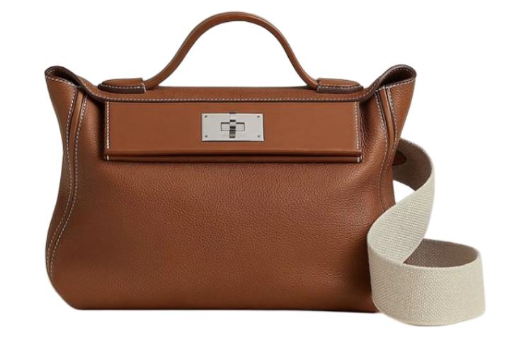HERMES 24/24 Barenia Faubourg Calfskin With Barenia Calfskin Shoulder Bag Crossbody Bag Handbag Women's Brown