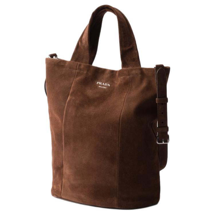 PRADA Calfskin Tote Bag, Shopping Bag, Shoulder Bag, Crossbody Bag, Handbag Women's Coffee