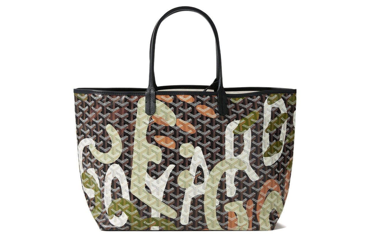 GOYARD Saint Louis Canvas With Leather Combo Tote Bag Shoulder Bags Handbags Small Size Unisex Black/Green
