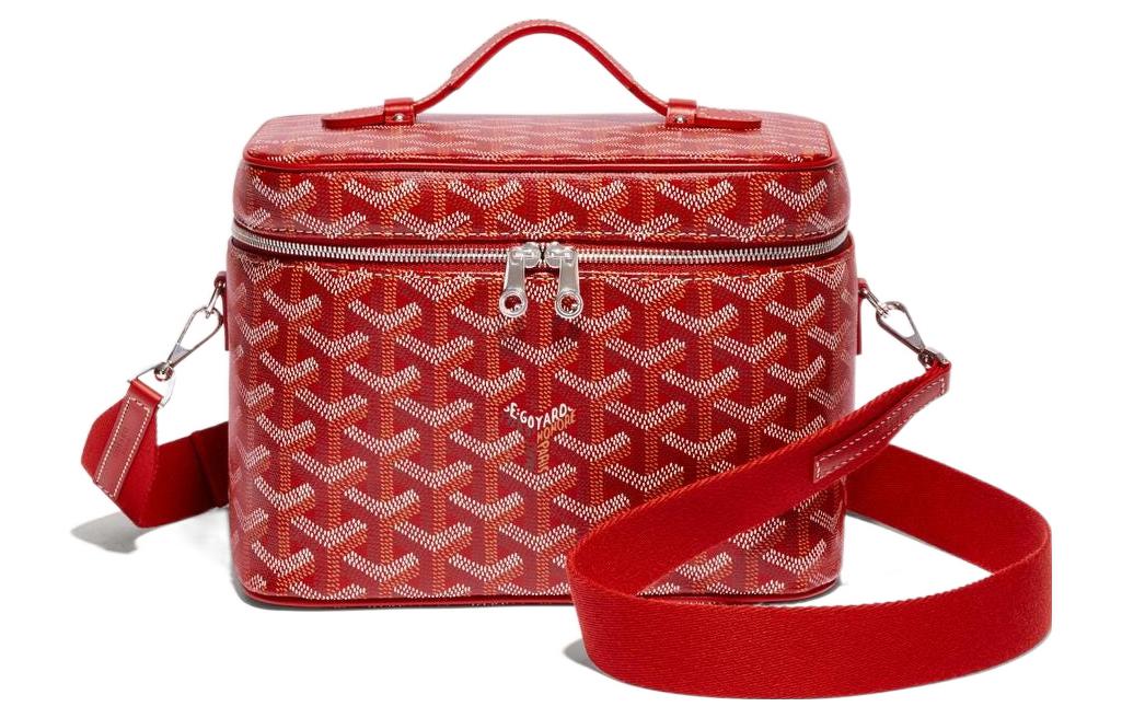 GOYARD Polyester-Cotton Blend With Clamecy Cow Leather Bag Straps Small Size Unisex Red