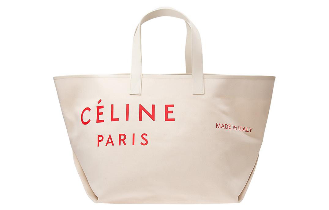 CELINE Canvas Tote Canvas Bag Shoulder Bag Shopping Bag Large Size Women's White
