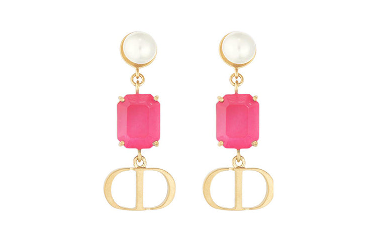 DIOR Earrings Women's Gold/fluorescent Pink