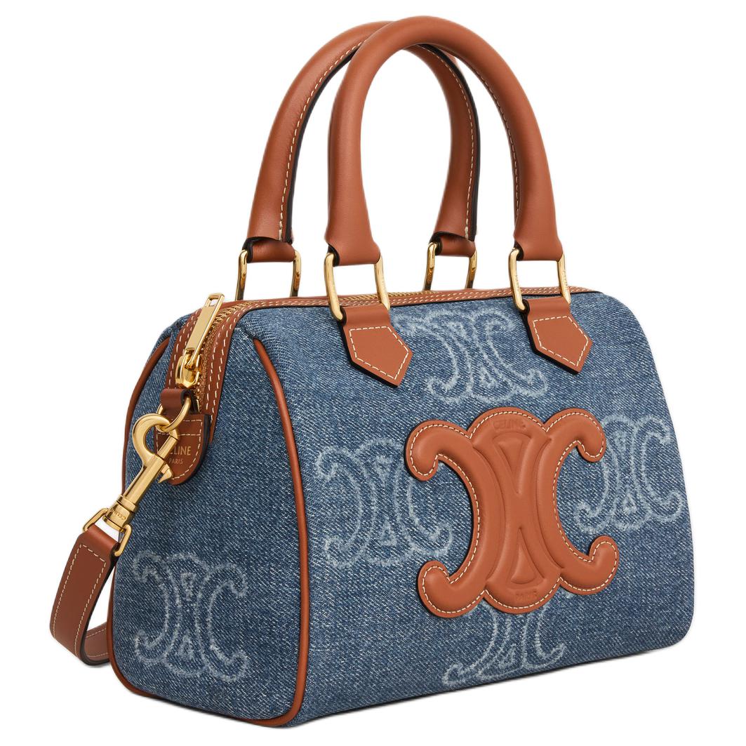 CELINE Fabric With Calfskin Trim Shoulder Bag Crossbody Bag Handbag Small Size Women's Blue