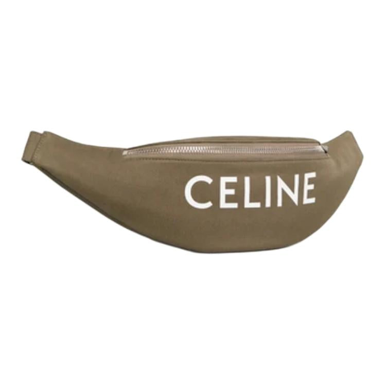 CELINE Cow Leather With Fabric One Shoulder Crossbody Fanny Pack Men's Khaki Green
