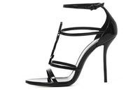SAINT LAURENT Cassandra Sandal Heels Black Patent Leather Women's