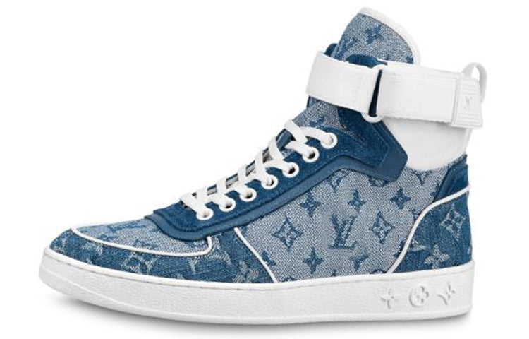 حذاء رياضي LOUIS VUITTON Lv Boombox Monogram High Top من قماش الدنيم باللون الأزرق للنساء
