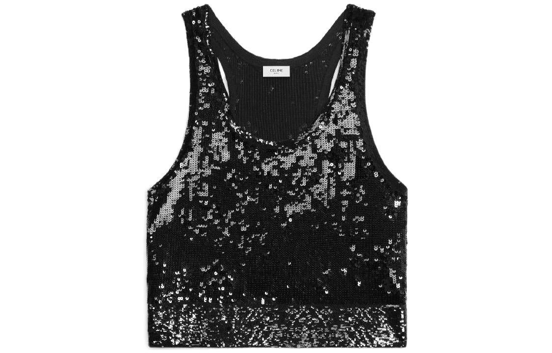 CELINE Embroidered Tank Top In Silk And Cotton