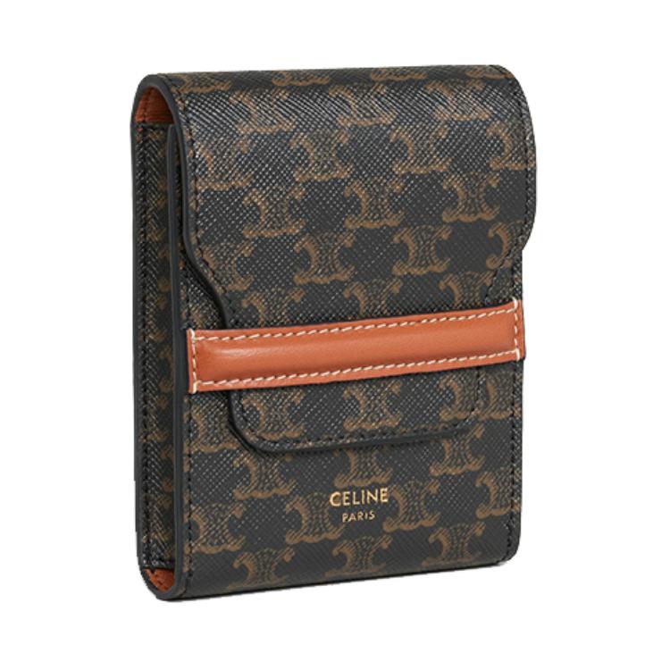 CELINE Canvas And Lambskin Card Holder Coin Purse Card Holder Clutch Unisex Tan/Black