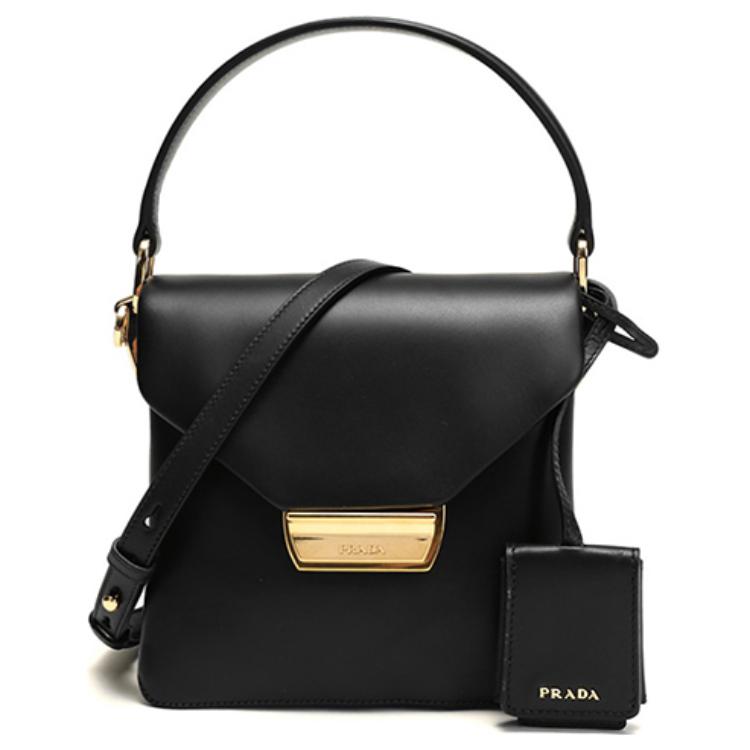 PRADA Cow Leather Handbag Shoulder Bag Crossbody Bag Women's Black