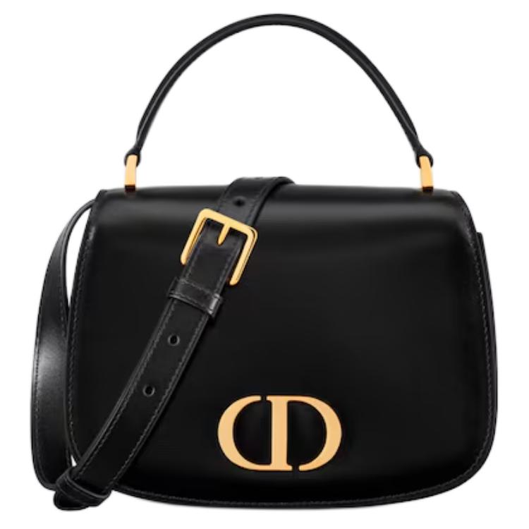 DIOR 30 Montaigne Cow Leather Shoulder Bag Crossbody Bag Handbag Medium Size Women's Black
