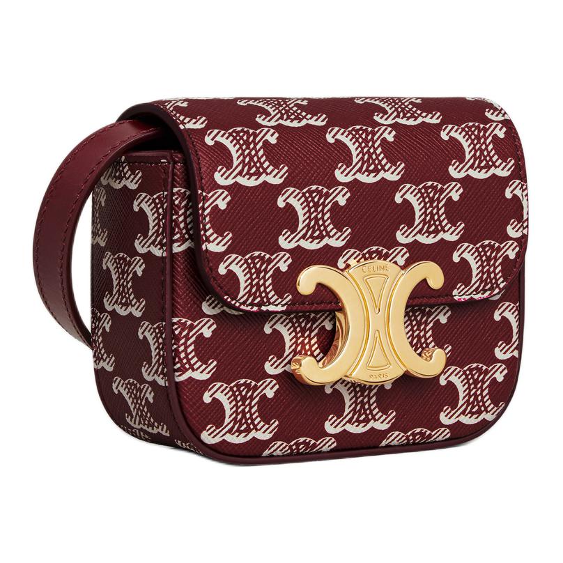 CELINE Canvas With Calfskin Shoulder Bag, Crossbody Bag Mini Women's Light Burgundy