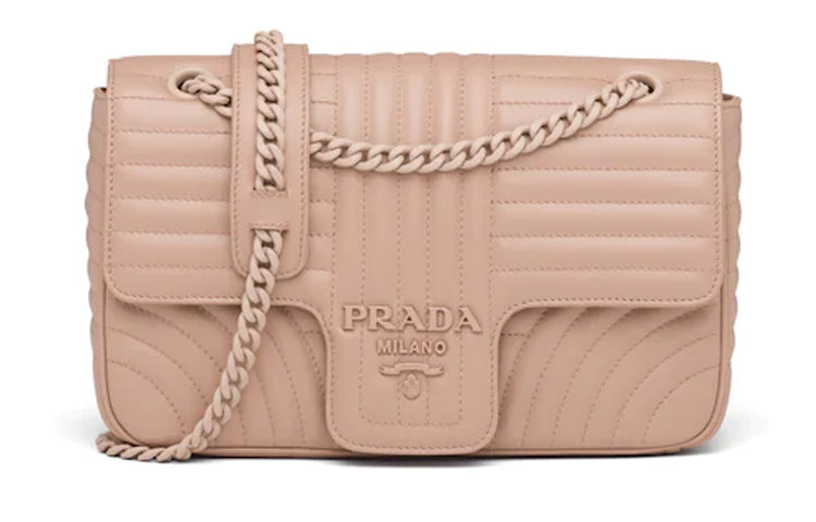 PRADA Diagramme Calfskin Shoulder Bag Crossbody Bag Women's Pink Beige