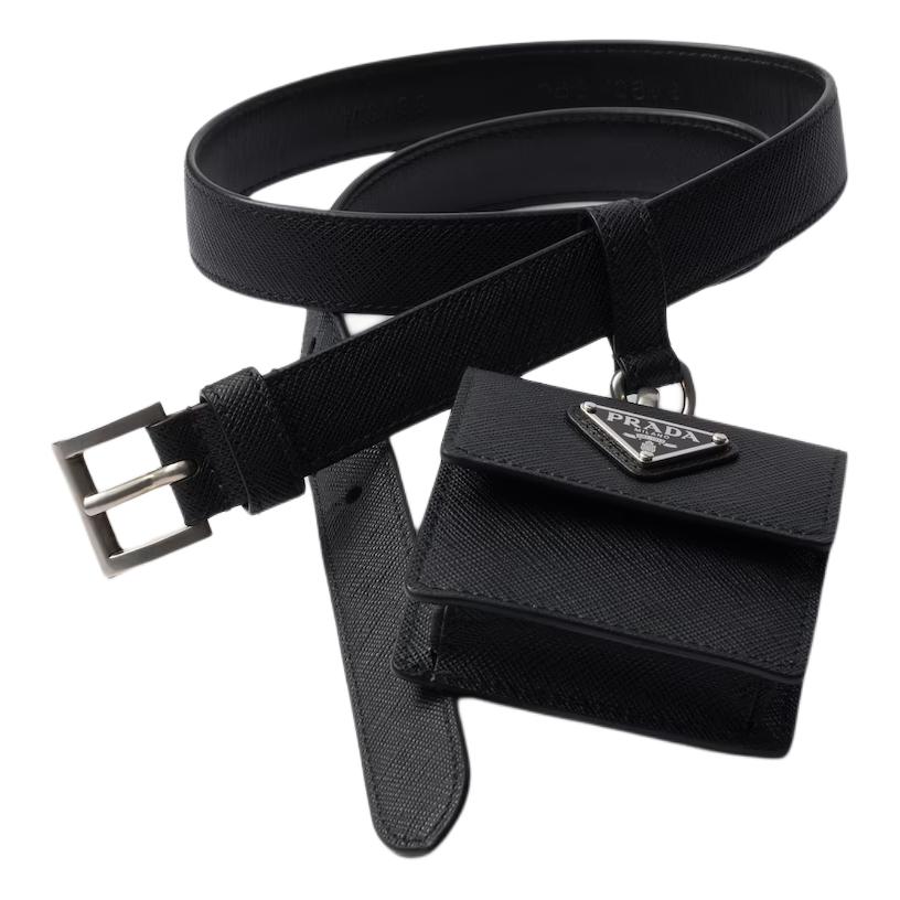 PRADA Enamel, Metal, Calfskin Leather Belts Women's Black 2.2CM