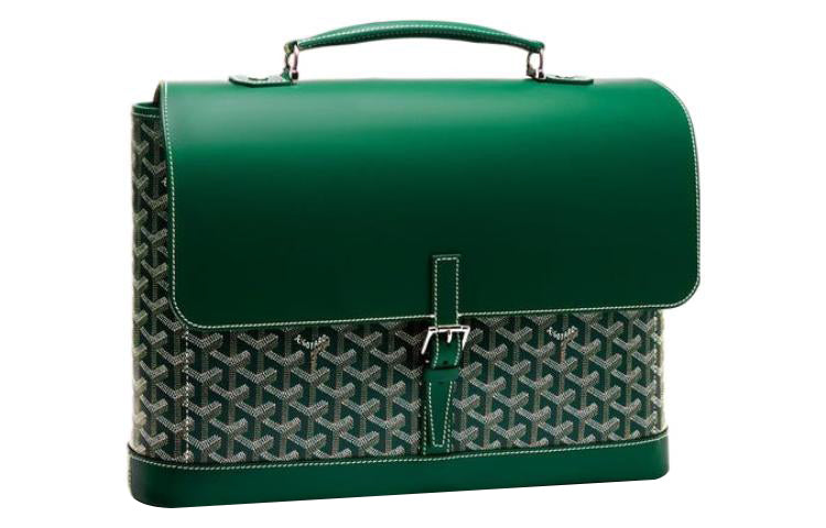GOYARD Citadin Canvas With Leather Dog's Teeth Messenger Bag Handbag Briefcase Small Size Unisex Green