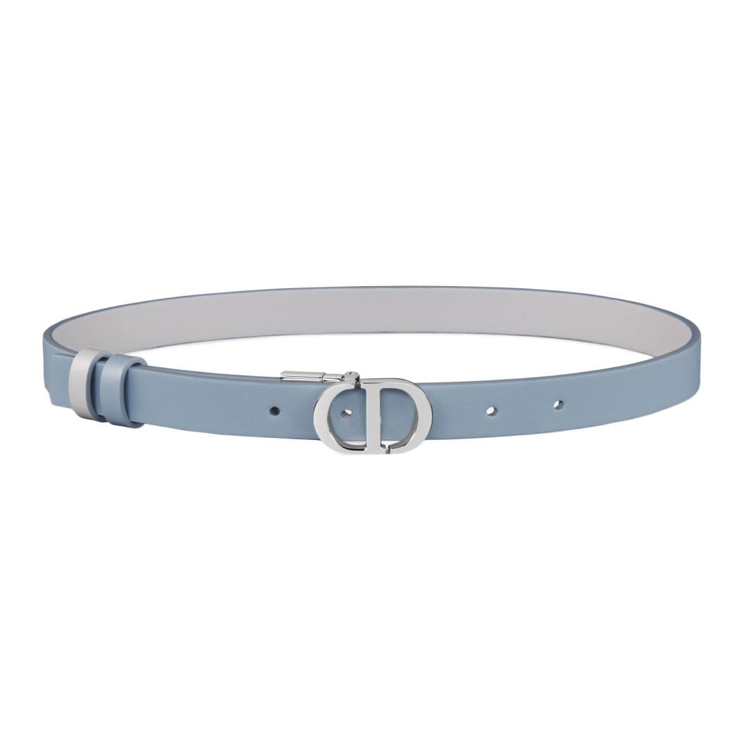 DIOR 30 Montaigne Logo Pin Buckle Leather Belts Women's Blue 2CM