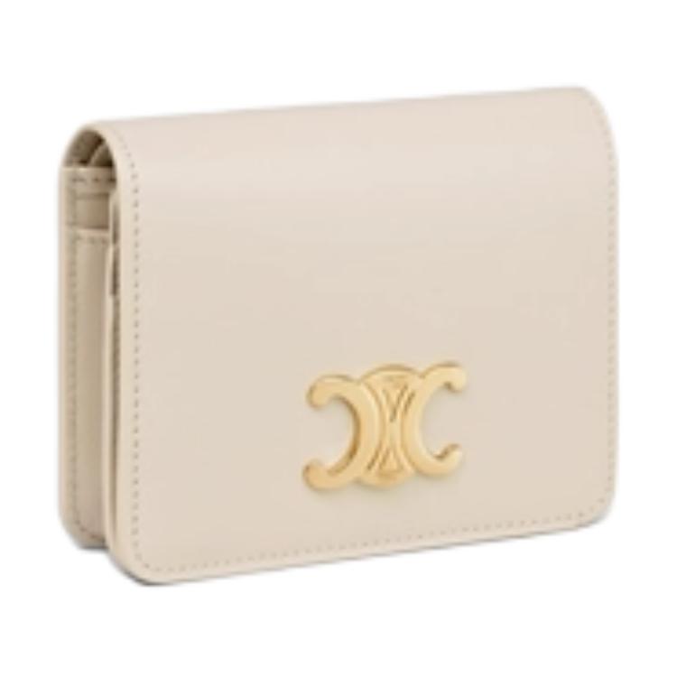 CELINE Calfskin Wallet Women's Light Beige
