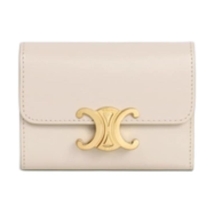 CELINE Calfskin Wallet Women's Light Beige