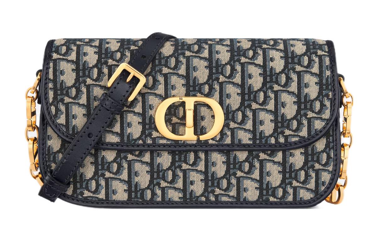 DIOR 30 Montaigne Oblique Printed Fabric Shoulder Bag Crossbody Bag Small Size Women's Blue