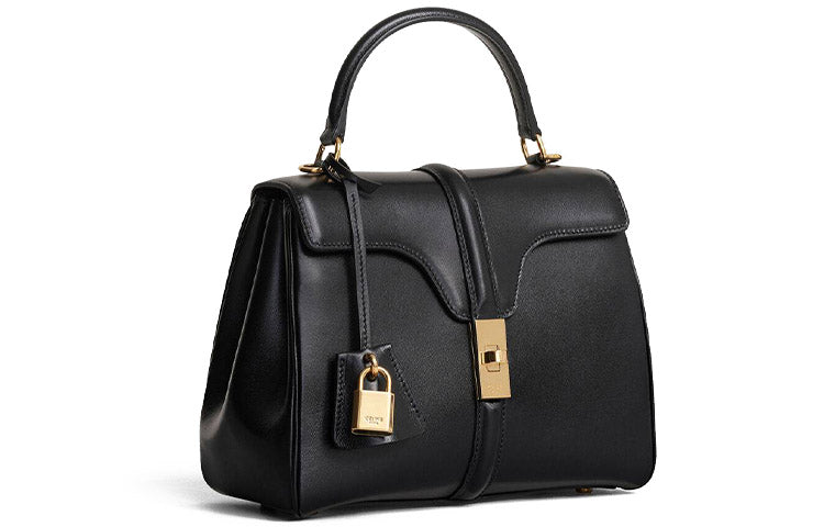 CELINE 16 Satin Cow Leather Handbag, Shoulder Bag Trumpets Women's Black
