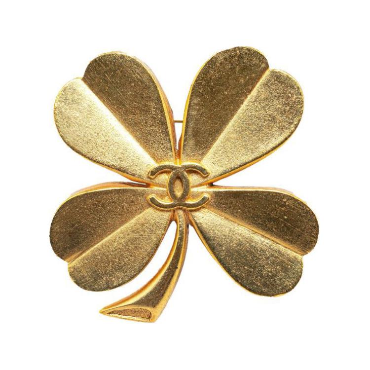 CHANEL 1993 Plated Cc Clover Costume Brooch