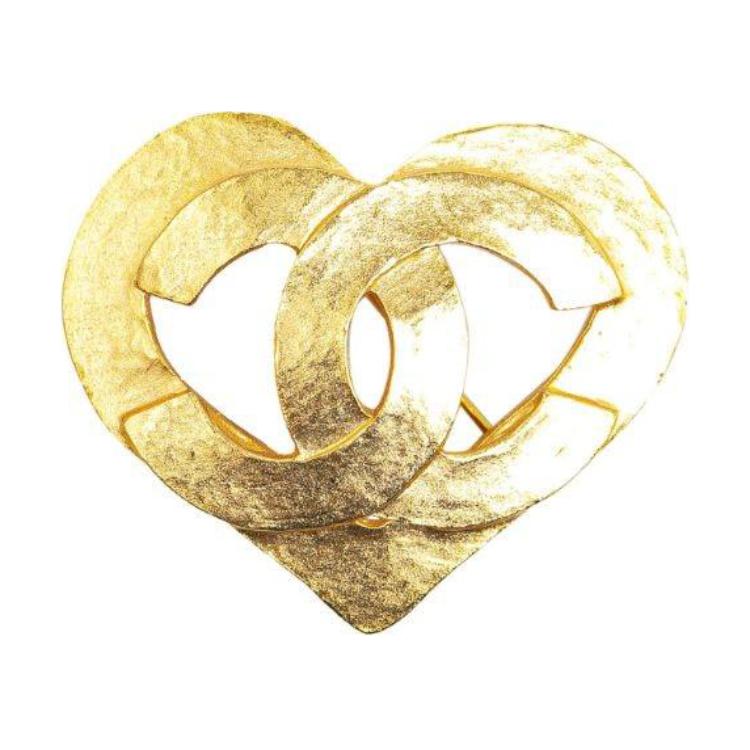 CHANEL 1995 Plated Cc Heart Costume Brooch