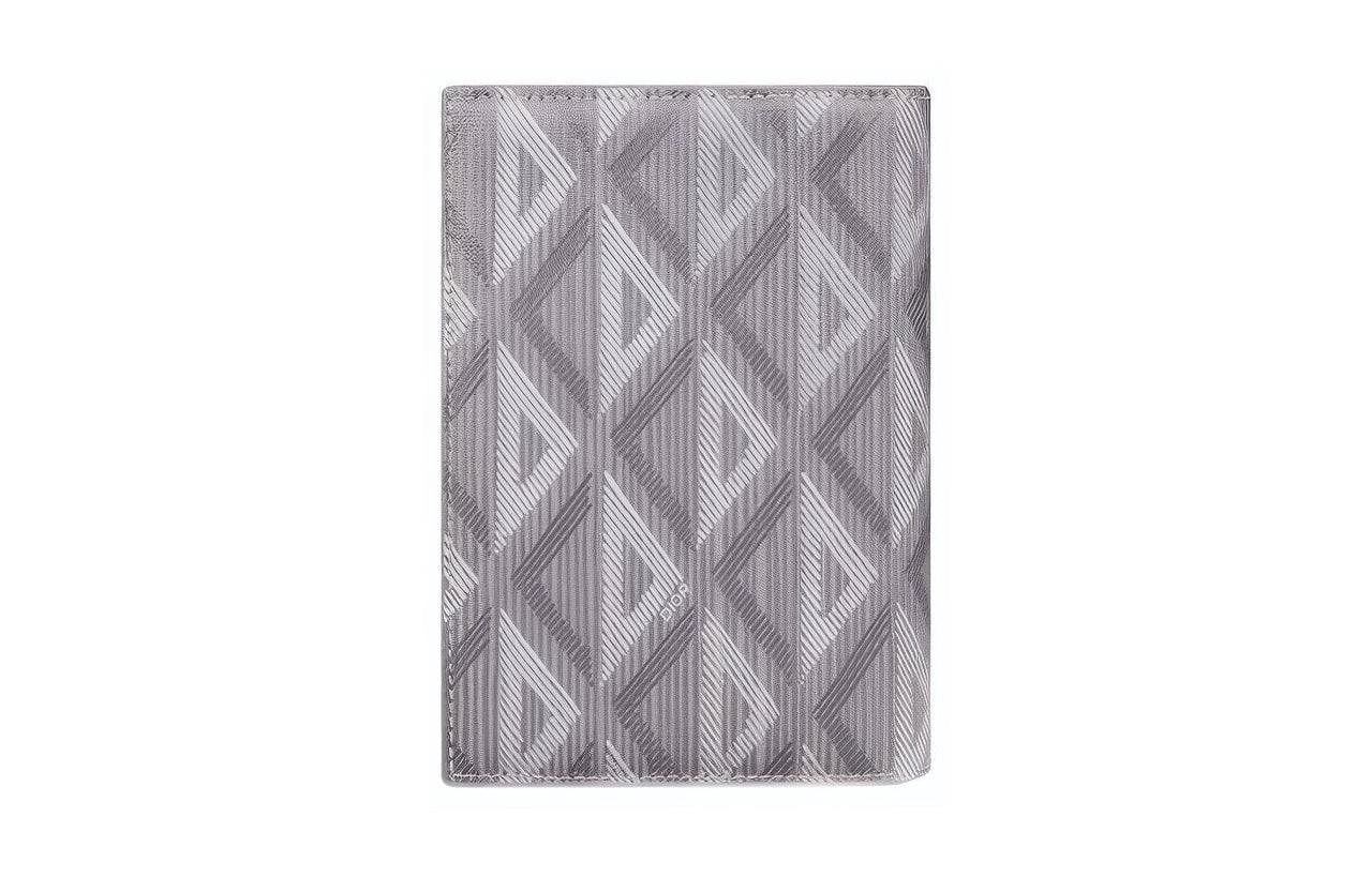 DIOR CD Diamond Canvas Passport Case Card Holder Wallet Passport Holder Men's Gray