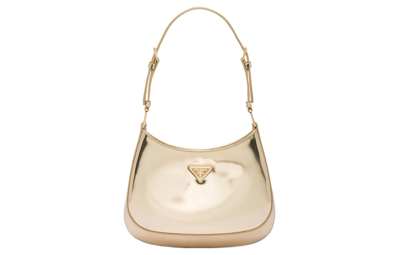PRADA Cleo Shiny Leather Hobo Bag Handbag Shoulder Bag Women's Platinum