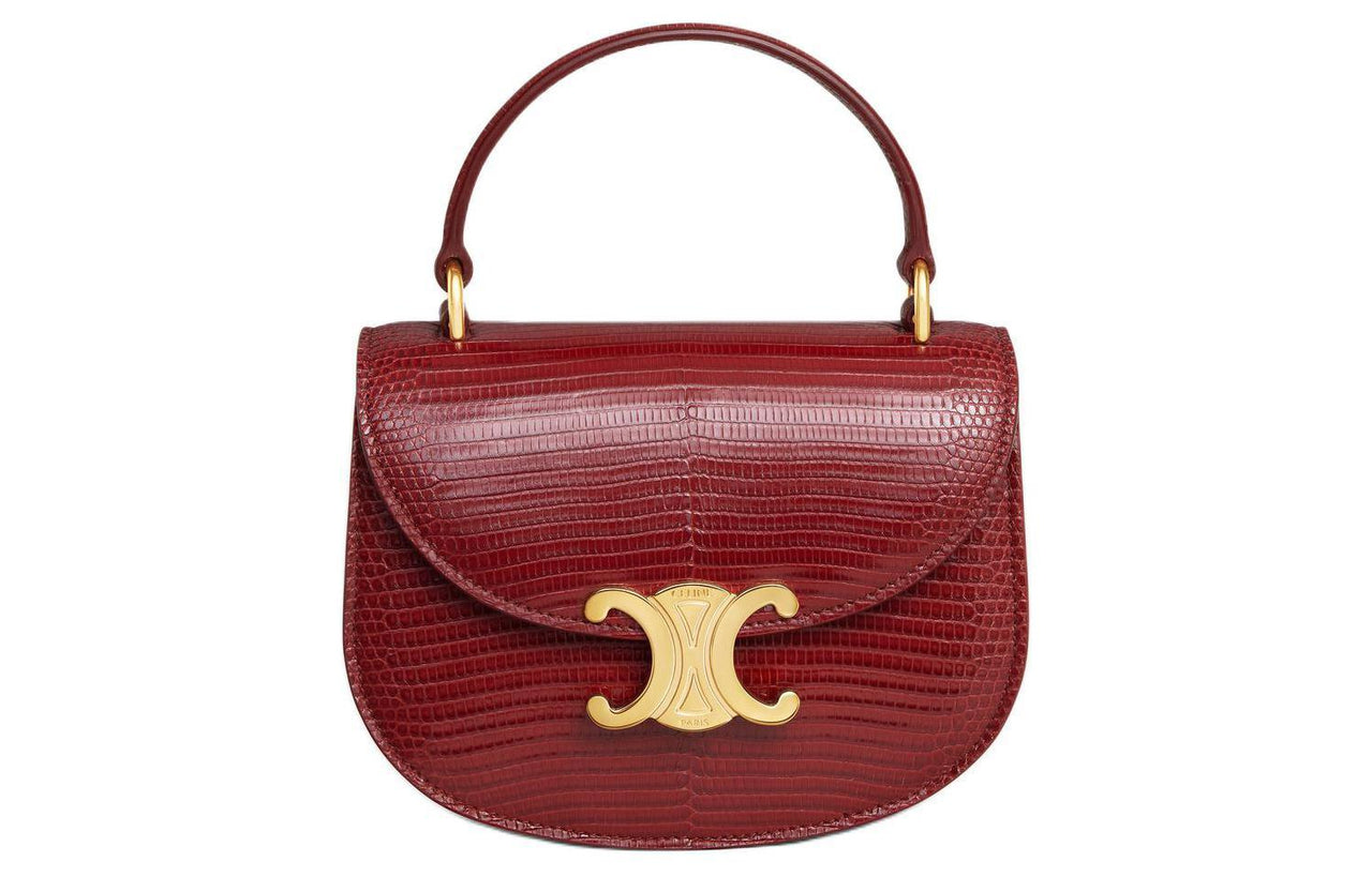 CELINE Besace Lizard Skin Shoulder Bag Crossbody Bag Handbag Mini Women's Ruby Color