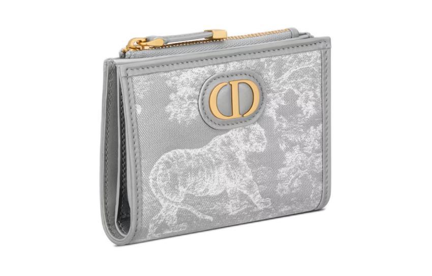 DIOR 30 Montaigne Toile De Jouy Jacquard Fabric Wallet Women's Gray