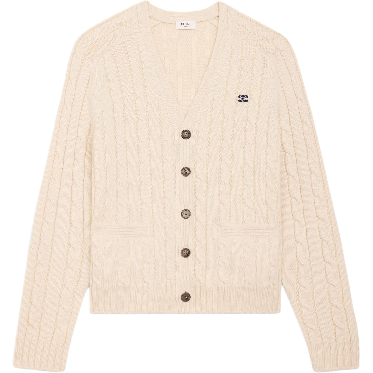 CELINE Cable knit Triomphe Cardigan In Cashmere